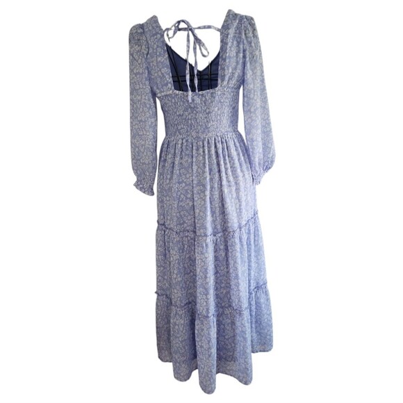Sincerely Jules Blue Floral Smocked Tiered Maxi Dress XS Cottagecore Boho Puffy - Picture 3 of 13